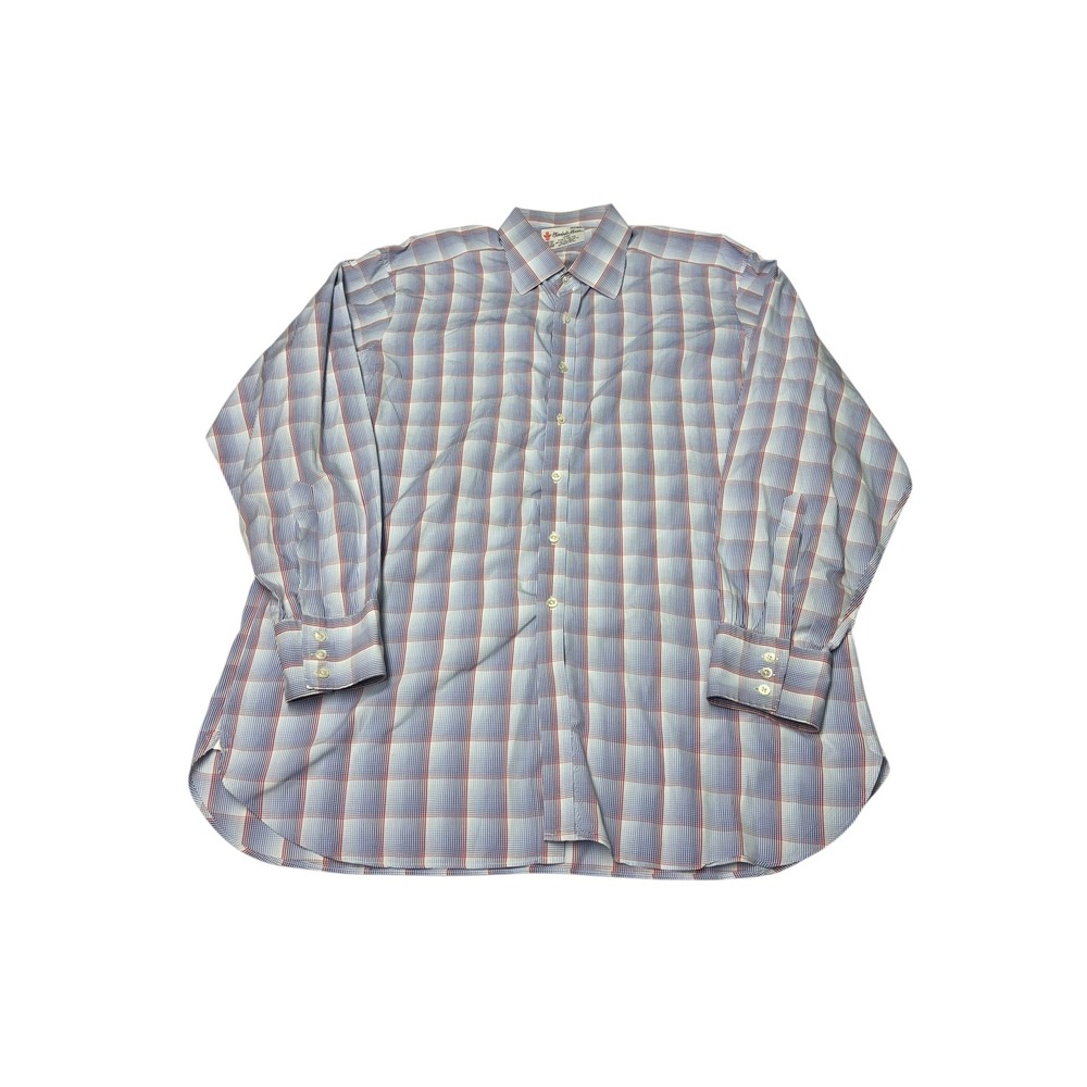 Turnbull & Asser Mens Blue Red Plaid Cotton Button Down Shirt England 17.5
